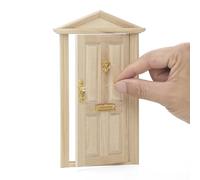 Odoria Casa de Muñecas Puerta Panel: 5Pzs Escala 1/12 Miniatura Entrada hacia Afuera para Hada Jardín Rústico - Mini Llamador Cerradura y Ranura de Correo - Pequeña Mueble No Pintado Tejado en Punta