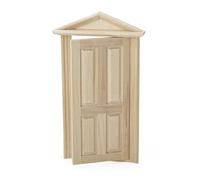 Odoria Casa de Muñecas Puerta Panel: Escala 1/12 Miniatura Entrada hacia Afuera para Hada Jardín Exterior Rústico - Mini Mueble Madera Componentes de Edificios No Pintado Tejado en Punta