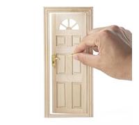Odoria Casa de Muñecas Puerta Panel: Escala 1/12 Miniatura Entrada Talladas Moderno para Hada Jardín - Mini Cerradura de Puerta Izquierda y Derecha Oro - Pequeña Mueble hacia Adentro No Pintado
