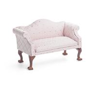 Odoria Casa de Muñecas Sofá Doble: Escala 1/12 Miniatura Sofá de Amor para Salón Oficina Dormitorio Victoriana Vintage Rosa - Mini Mueble Madera Sillón de Lujo para Dos Sala de Estar