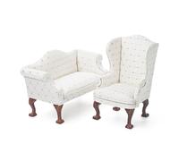 Odoria Casa de Muñecas Sofá Miniatura: Escala 1/12 Sillón Individual Sofá Doble de Lujo para Salón Oficina Dormitorio Victoriana Vintage Blanco - Mini Mueble Madera Sala de Estar