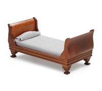 Odoria Miniatura Cama para Casa de Muñecas: 1/12 Escala Ropa de Cama Marrón para Dormitorio Vintage Victoriana - Mini Mueble Madera Antiguo