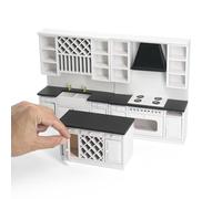 Odoria Miniatura Cocina Casa de Muñecas: Escala 1/12 Mostrador Encimera de Cocina Isla Blanco Moderno - Mini Estufa Horno Cocinar Modelo - Micro Fregadero Armario Mueble Madera