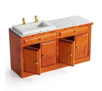 Odoria Miniatura Fregadero para Casa de Muñecas: Escala 1/12 Isla de Cocina para Restaurante Baño Vintage - Mini Aparador Muebles Madera Marrón Antiguo