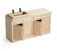 Odoria Miniatura Fregadero para Casa de Muñecas: Escala 1/12 Isla de Cocina para Restaurante Baño Vintage - Mini Aparador Muebles Madera Antiguo No Pintado
