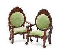 Odoria Miniatura Sillón Casa de Muñecas: 1/12 Escala Silla Sofá Individual para Salón Dormitorio Victoriana Vintage - Mini Mueble Madera Sala de Estar de Lujo Verde 2PZ