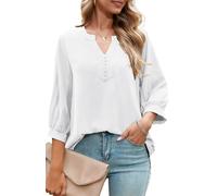Odosalii Blusa para mujer, manga 3/4, elegante, cuello en V, túnica, de verano, holgada, informal, monocolor, blusas, Blanco, XL