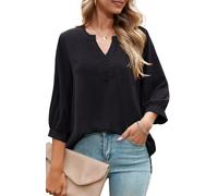 Odosalii Blusa para mujer, manga 3/4, elegante, cuello en V, túnica, de verano, holgada, informal, monocolor, blusas, Negro , S