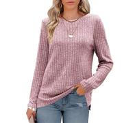 Odosalii Camiseta de manga larga de cuello redondo para mujer, suave, de punto acanalado, informal, túnica, Rosa., XL