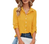 Odosalii Mujer V-cuello 3/4 manga gasa casual casual elegante blusa, amarillo, XXL
