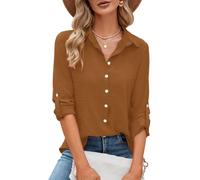 Odosalii Mujer V-cuello 3/4 manga gasa casual casual elegante blusa, marrón, XXL