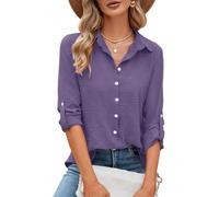 Odosalii Mujer V-cuello 3/4 manga gasa casual casual elegante blusa, morado, XXL