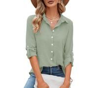 Odosalii Mujer V-cuello 3/4 manga gasa casual casual elegante blusa, verde salvia, XXL