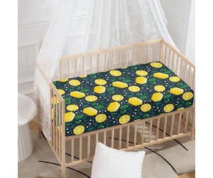 Odot 130x70cm Sábana Bajera Cuna Bebe, Patrón Limón Sabanas Carrito Bebe Sábana Bajera Capazo Sabanas Minicuna Bebe Suave Transpirable Sábana Bajera Ajustable para Niña y Niño (fruta de limon)