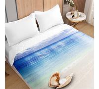 Odot 3D Colcha Bouti Cama 90/150 Verano, 3D Oceano Patrón Acolchada Colchas Cubre Cama Individual o Matrimonio Multiusos Ligera y Suave Colcha Cama (180x220cm,Playa Conchas)