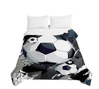 Odot 3D Fútbol Patrón Colcha Bouti Invierno Cama 90/150 Acolchada Colchas Cubre Cama Individual o Matrimonio Multiusos Ligera y Suave Colcha Cama (200x230cm,Arte Negro)