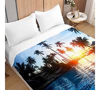 Odot 3D Océano Playa Patrón Colcha Bouti Invierno Cama 90/135/150 Acolchada Colchas Cubre Cama Individual o Matrimonio Multiusos Ligera y Suave Colcha Cama (180x220cm,Atardecer Árbol)