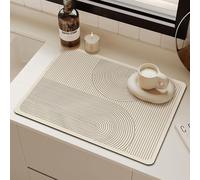 Odot Absorbente Alfombrilla Escurreplatos, Alfombrilla Cafetera Secado Rápido Bayeta Escurreplatos Estera Fregadero para Encimera de Cocina, Diseño de Líneas Beige (40x60cm,Oval)