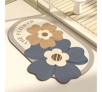 Odot Alfombra Baño Secado Rápido Alfombrilla de Baño Estampado Floral Dulce Antideslizante de Piedra Diatomita Súper Absorbente Alfombra de Baño Felpudo Suaves y Delgadas (Azul 2,80x120cm)