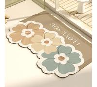 Odot Alfombra Baño Secado Rápido Alfombrilla de Baño Estampado Floral Dulce Antideslizante de Piedra Diatomita Súper Absorbente Alfombra de Baño Felpudo Suaves y Delgadas (Caqui,40x60cm)