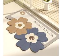Odot Alfombra Baño Secado Rápido Alfombrilla de Baño Estampado Floral Dulce Antideslizante de Piedra Diatomita Súper Absorbente Alfombra de Baño Felpudo Suaves y Delgadas (Azul 1,80x120cm)