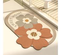 Odot Alfombra Baño Secado Rápido Alfombrilla de Baño Estampado Floral Dulce Antideslizante de Piedra Diatomita Súper Absorbente Alfombra de Baño Felpudo Suaves y Delgadas (Naranja 3,60x90cm)