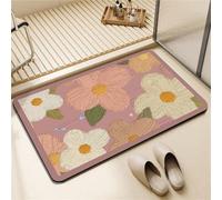 Odot Alfombra Baño Secado Rápido Alfombrilla de Baño Pintura al óleo de Margaritas Antideslizante de Piedra Diatomita Súper Absorbente Alfombra de Baño Felpudo Suaves (Rosa,60x90cm)