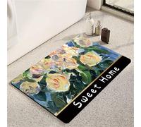 Odot Alfombra Baño Secado Rápido Alfombrilla de Baño Plantas de Pintura al óleo Antideslizante de Piedra Diatomita Súper Absorbente Alfombra de Baño Felpudo Suaves (Rosa 2,40x60cm)