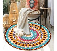 Odot Alfombra para Silla de Escritorio Redonda, Estilo Retro Alfombra Protectora Suelo Silla Ruedas Antideslizante Gaming, Tapete de Protección de Oficina para Suelos (Estilo étnico Naranja,120cm)