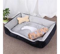 Odot Cama Peluche Perro para Grande Medianos Pequeños, Cama Ortopédica Rectángulo Cojín para Gatos de Felpa, Impresión Hueso Mascotas Sofá, con Base Antideslizante, Lavable (Negro,XL)