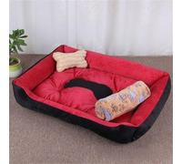 Odot Cama Peluche Perro para Grande Medianos Pequeños, Cama Ortopédica Rectángulo Cojín para Gatos de Felpa, Impresión Hueso Mascotas Sofá, con Base Antideslizante, Lavable (Rojo,XL)