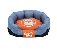 Odot Cama Peluche Perro para Grande Medianos Pequeños, Cama Ortopédica Rectángulo Cojín para Gatos de Felpa, Impresión Hueso Mascotas Sofá, con Base Antideslizante, Lavable (Azul Anaranjado,L)