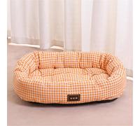 Odot Cama Perro Gato para Grande Medianos Pequeño, Impresión de Cuadros Cama Ortopédica Rectángulo Cojín de Felpa, Mascotas Sofá para Gatos, con Base Antideslizante, Lavable (Naranja,XL)