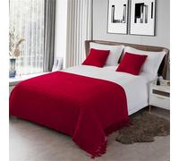 Odot Camino de Cama y Cojines a Juego, Bufanda de Cama con Cojines Pañuelos de Cama Suave Protector Decoration para Hogar Habitación y Hotel-Plaid (130x230+45cm,Rojo)