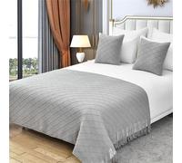 Odot Camino de Cama y Cojines a Juego, Bufanda de Cama con Cojines Pañuelos de Cama Suave Protector Decoration para Hogar Habitación y Hotel-Plaid (127x172+45cm,Gris Claro)