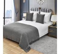 Odot Camino de Cama y Cojines a Juego, Bufanda de Cama con Cojines Pañuelos de Cama Suave Protector Decoration para Hogar Habitación y Hotel-Plaid (130x260+45cm,Gris Medio)