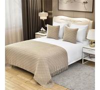 Odot Camino de Cama y Cojines a Juego, Bufanda de Cama con Cojines Pañuelos de Cama Suave Protector Decoration para Hogar Habitación y Hotel-Plaid (130x230+45cm,Caqui)