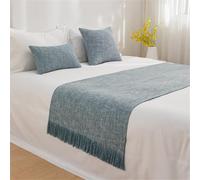 Odot Camino de Cama y Cojines a Juego, Bufanda de Cama con Cojines Pañuelos de Cama Suave Protector Decoration para Hogar Habitación y Hotel (68 * 240cm,Azul)
