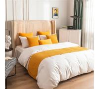 Odot Camino de Cama y Cojines a Juego, Nórdico for Pie de Cama Rayas, Caminos de Cama Bufandas de Protección for Hotel Hogar Sala, Ropa de Cama Bedroom Decoration (Oro,45 * 210cm+45 * 45)