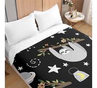 Odot Colcha Bouti Cama 90/135/150 Juvenil Infantil, Impresión Perezoso Acolchada Colchas Cubre Cama Individual o Matrimonio Multiusos Suave y Ligera Colcha Cama (Cielo Estrellado Negro,180x220cm)