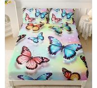 Odot Conjunto Sábana Bajera y Funda de Almohada, Impresión Mariposa Sábana Bajera Ajustable Elástica Suave Cómoda Sabana Bajera Cama Individual Matrimonio (180x200x30cm,Mariposa)
