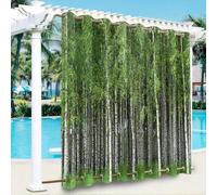 Odot Cortina Exterior Terraza Patrón de Bosque Natural Verde 3D Cortina Impermeable Opacas con Ojales, Protección de Privacidad para Pergolas Balcon Jardin Patio, 1 Piezas (Estilo 2,132x304cm)