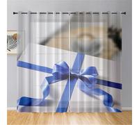 Odot Cortina Semi Translucida Dormitorio, Cortina Visillo Ventana Moderna con Ojales 2 Piezas Patrón Nudo de Lazo 3D para Habitacion Salon Comedor Cocina Fiesta (Azul,W 132 H 244cm)