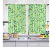 Odot Cortinas Cocina, Cortinas Semitransparente, Estampado Navidad Visillos Cortos para Ventanas, 2 Paneles Cortina Cocina, para Salón Lavadero Baño y Pequeñas Ventanas (Simple 7,65x90cm)