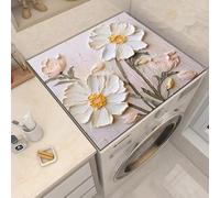 Odot Cubierta para Lavadora, 3D Flor Blanca Protector Superior Lavadora y Secadora, Alfombra para Lavadora Antideslizante para Lavadora Microondas Refrigerador (F,50x60cm)