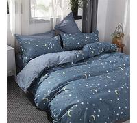 Odot Estrella Juego de Ropa de Cama de 4 Piezas, Nórdico Estampado Funda de Edredón,Funda Almohada y Sábana Microfibra Poliéster Tela Suave Respirable (200×230cm,Estrella Lunar)