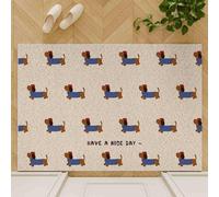 Odot Felpudo Entrada Casa, Felpudo Exterior Suciedad, Alfombrilla de Lufa de PVC, Patrón de Perro Salchicha Alfombra Antideslizante Lavable, Alfombra Entrada para Pasillo, Balcón (Beige2,90x120cm)