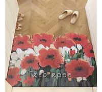 Odot Felpudo Entrada Casa, Felpudo Exterior Suciedad, Antideslizante Base de Goma Lufa de PVC Alfombrilla, Alfombra Patrón Floral Rosas, Alfombra Entrada para Pasillo,Balcón (Rosa Roja,50x80cm)
