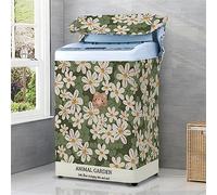 Odot Funda Lavadora de Carga Superior Funda, Lavadora Exterior Impermeable Protectora con Cremallera para Lavadora Cubierta y Secadora de Carga Superior (M,Flor Verde)