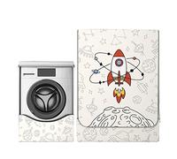 Odot Funda Lavadora Exterior Impermeable, Universal Cubierta para Lavadora y Secadora Carga Frontal, Funda de Protección Solar Antipolvo con Cremallera (M-capacidad 8~10kg,Cohete)